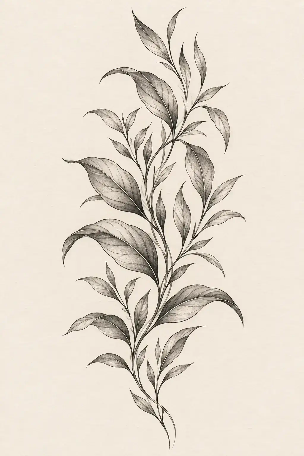 Ilustração de tatuagem de folhagem no estilo Fineline, referência original para antebraço