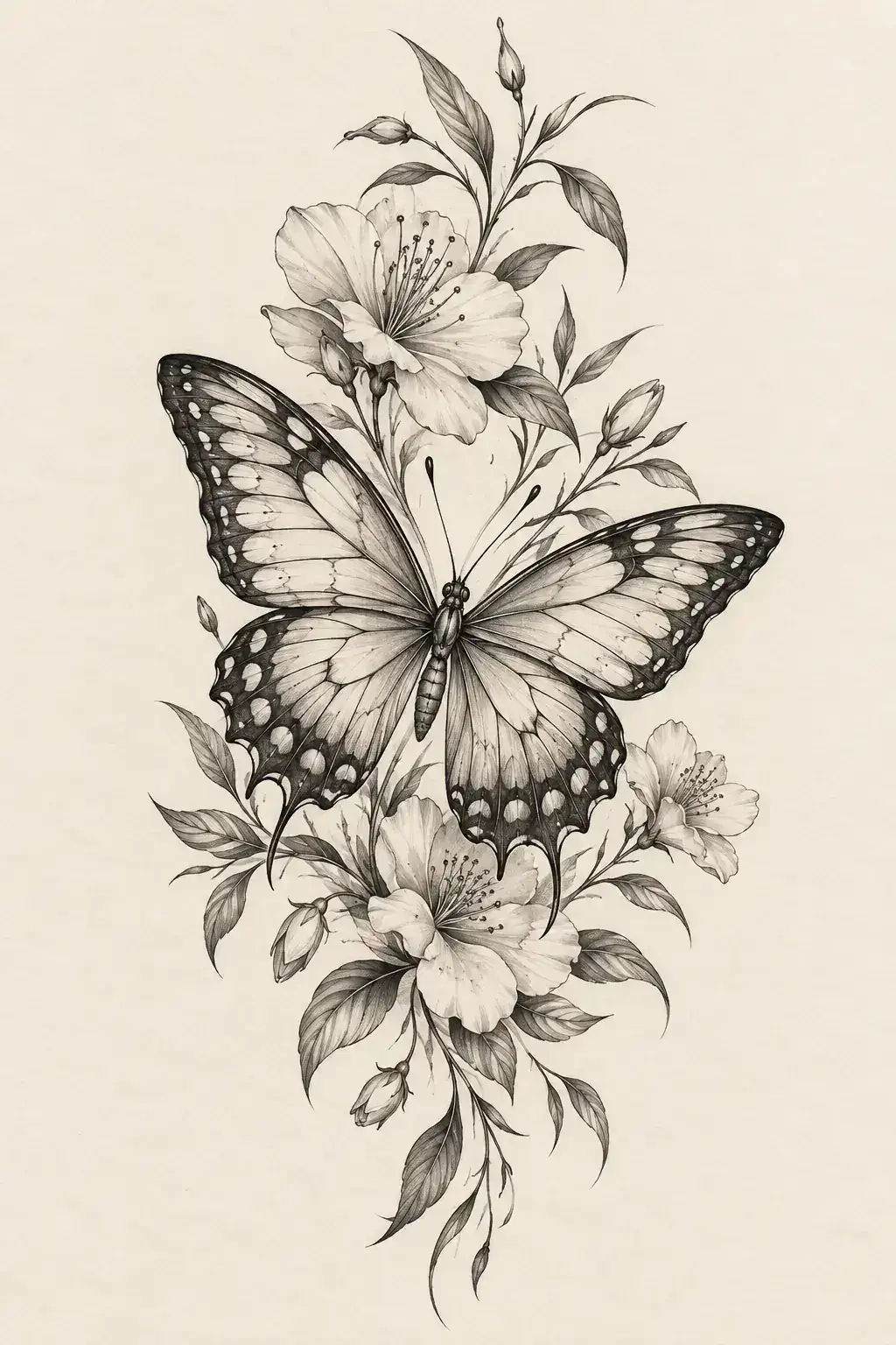 Tatuagem de borboleta no estilo Fineline, arte de referência original