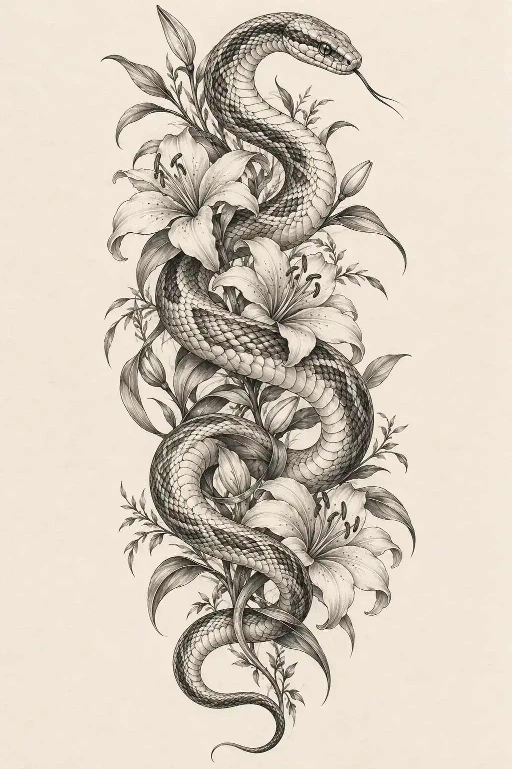 Tatuagem de serpente no estilo Fineline, arte de referência original
