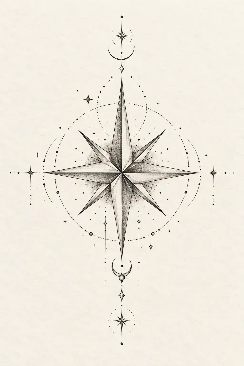 Ilustração de tatuagem de estrela no estilo Fineline, referência original para peito