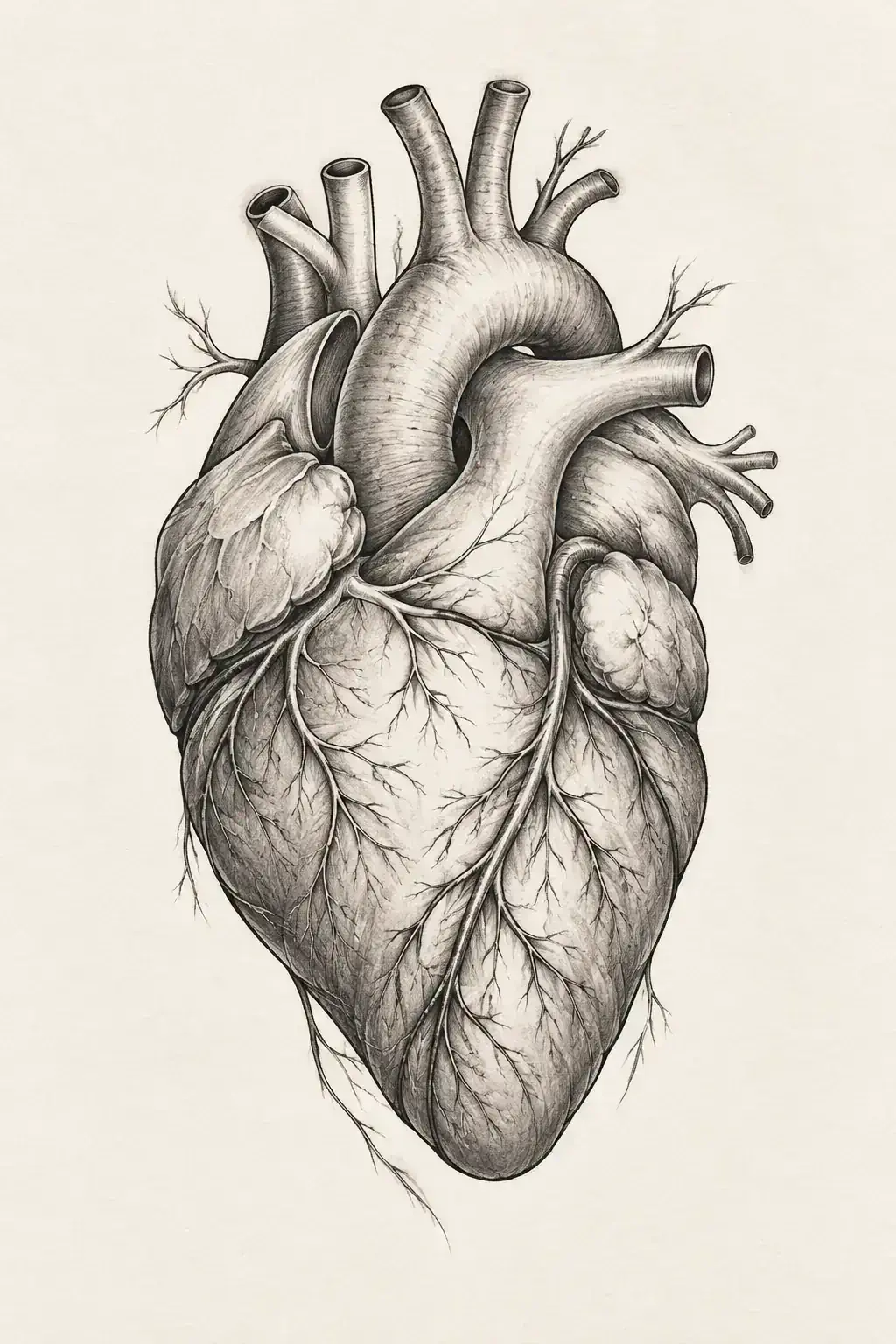 Ilustração de tatuagem de coração no estilo Fineline, referência original para panturrilha