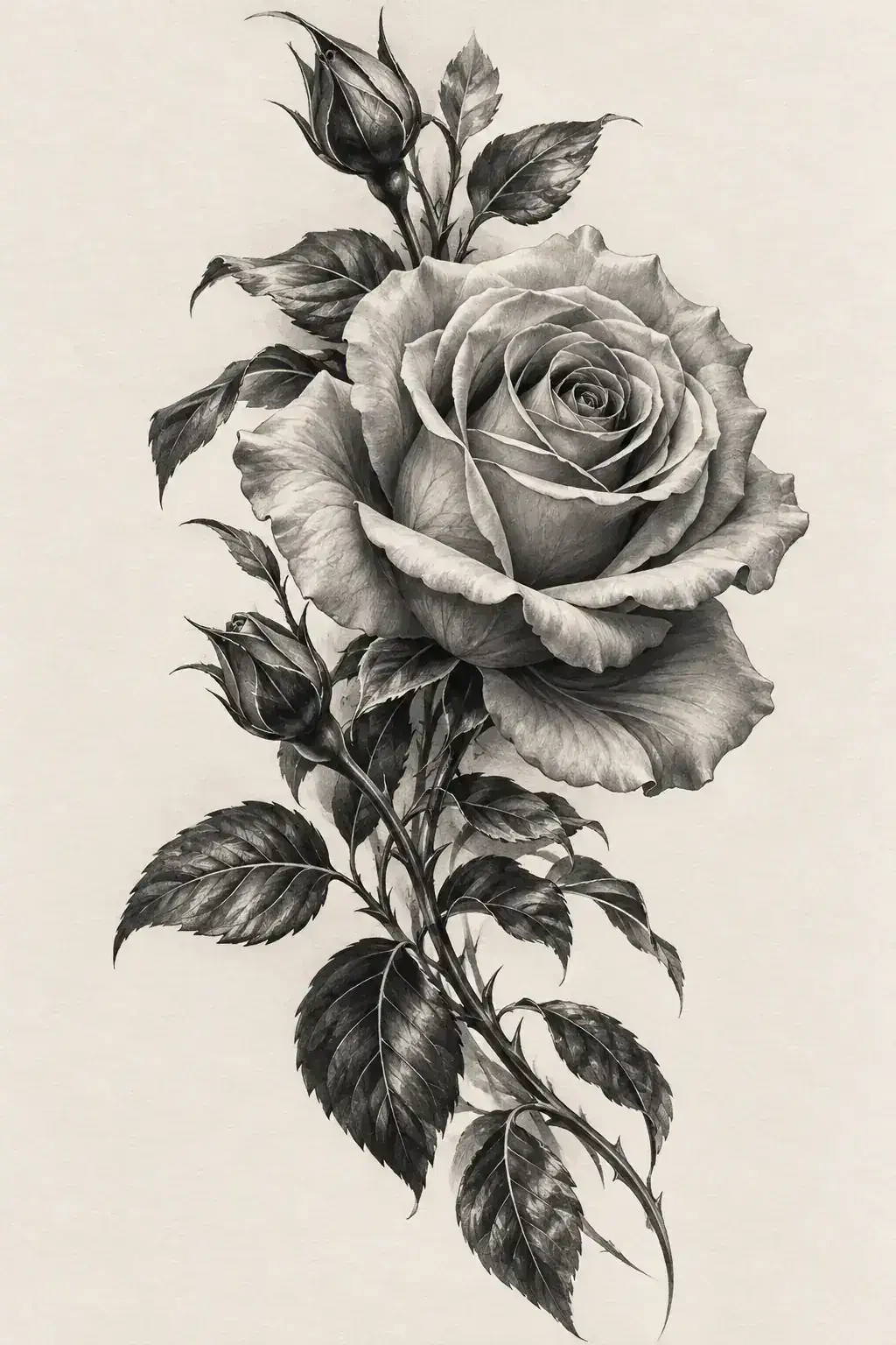 Ilustração de tatuagem de rosa no estilo Realismo, referência original para costela