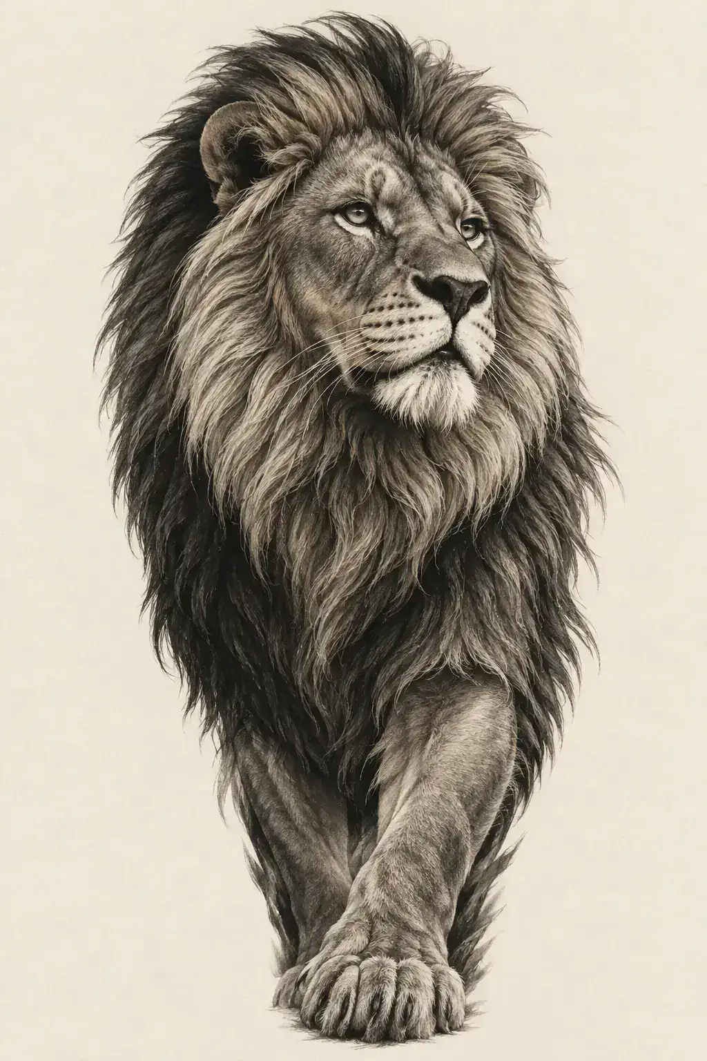 Ilustração de tatuagem de leão no estilo Realismo, referência original para braço