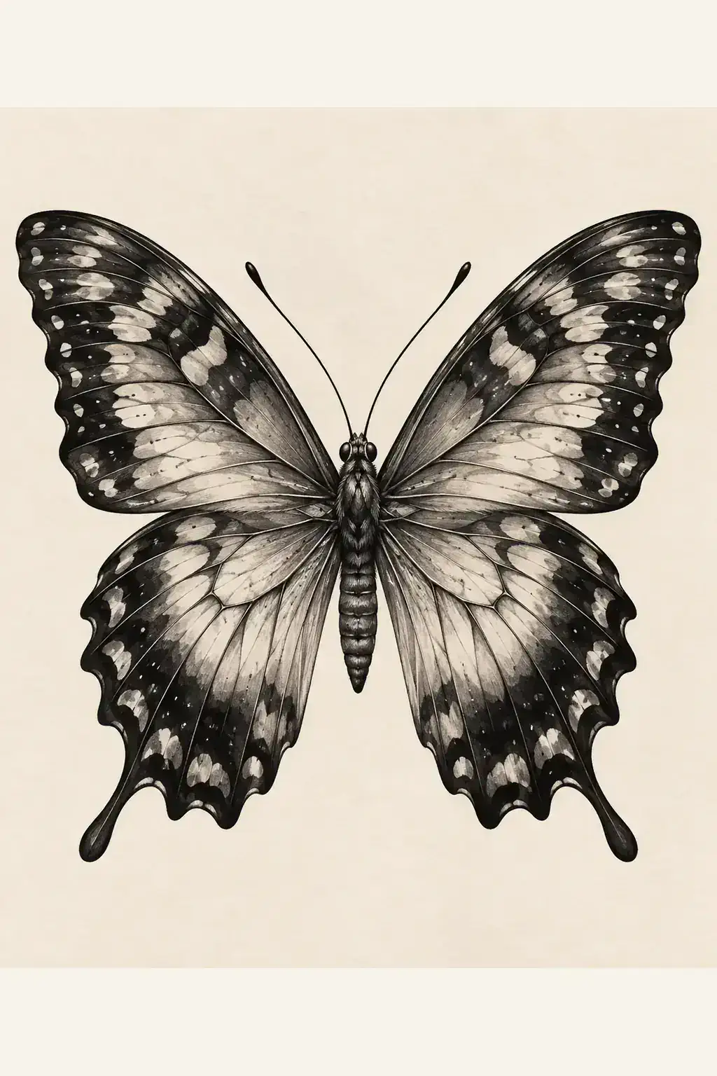 Ilustração de tatuagem de borboleta no estilo Realismo, referência original para peito