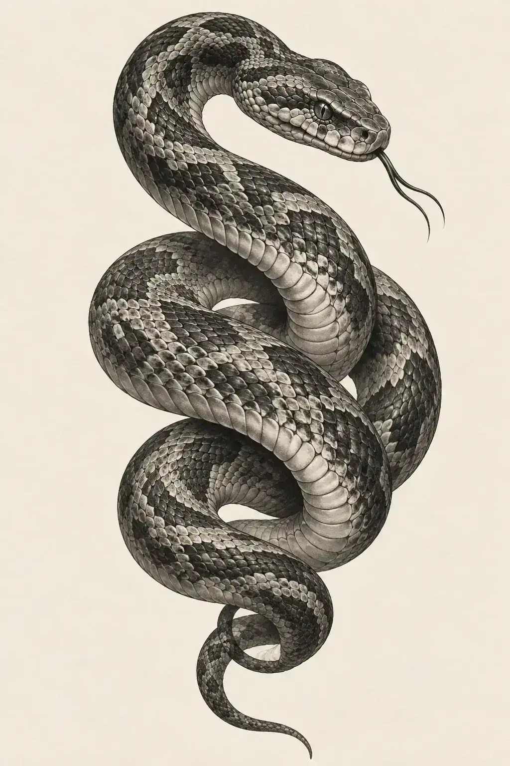 Ilustração de tatuagem de serpente no estilo Realismo, referência original para coxa