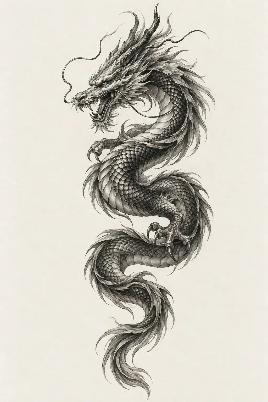 Ilustração de tatuagem de dragão no estilo Realismo, referência original para tornozelo