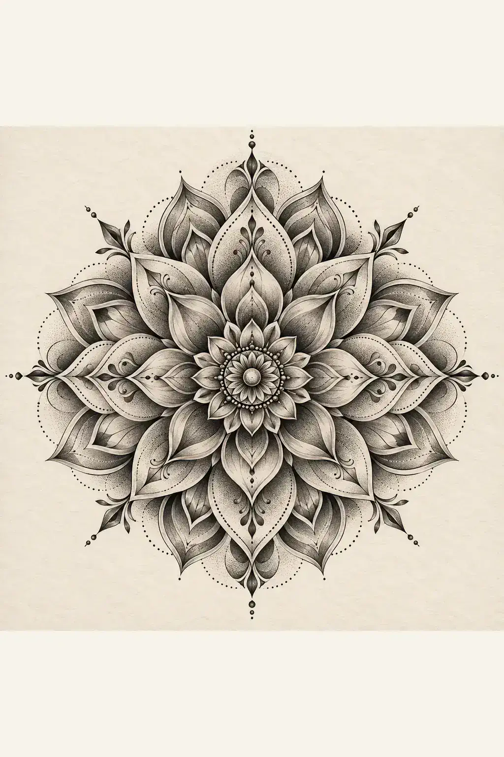 Ilustração de tatuagem de mandala no estilo Realismo, referência original para nuca