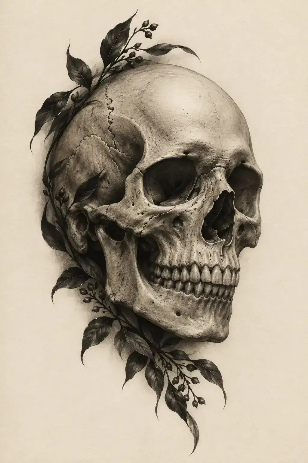 Tatuagem de caveira no estilo Realismo, arte de referência original