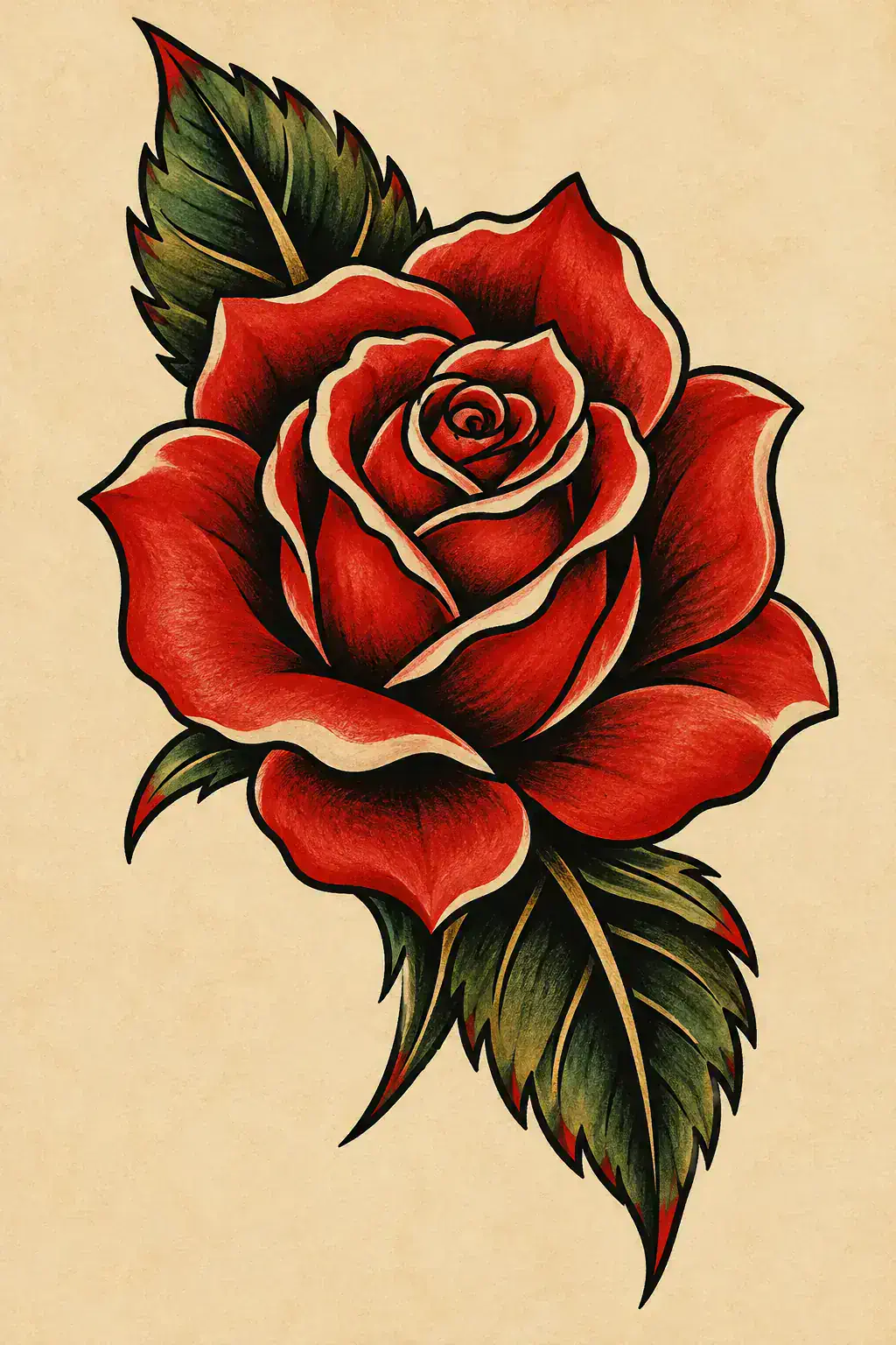 Ilustração de tatuagem de rosa no estilo Old School, referência original para antebraço