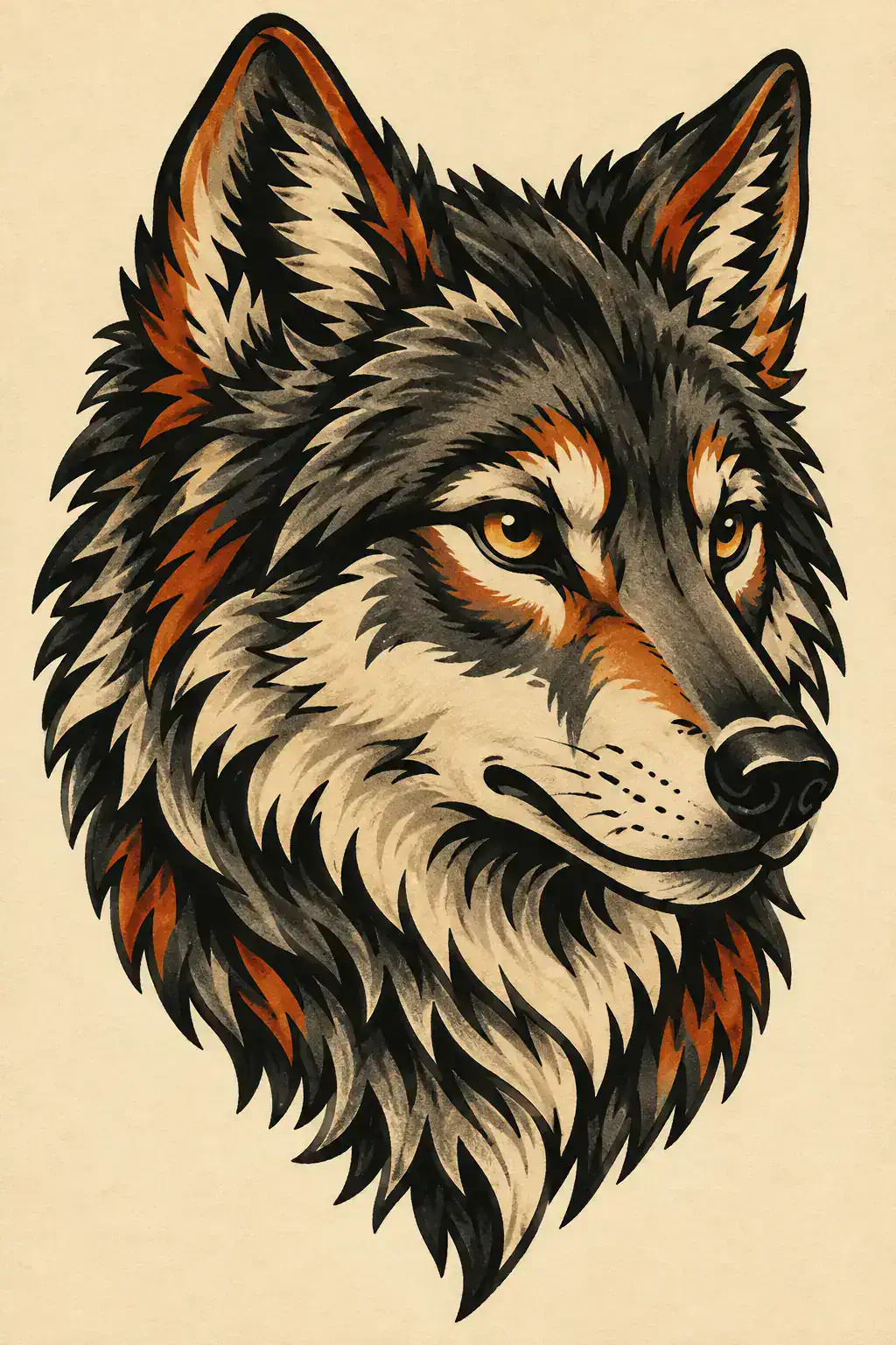 Tatuagem de lobo no estilo Old School, arte de referência original