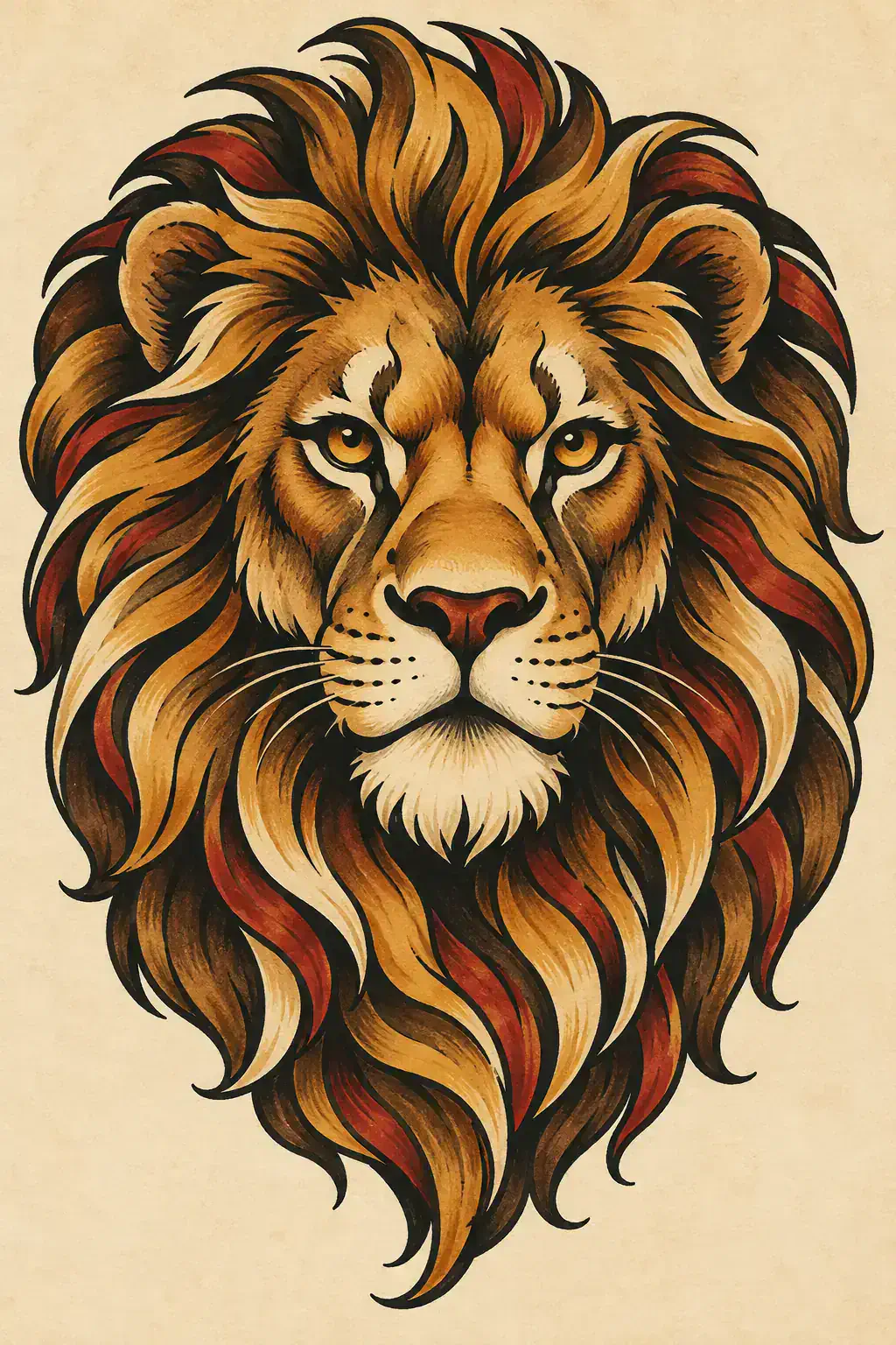 Tatuagem de leão no estilo Old School, arte de referência original