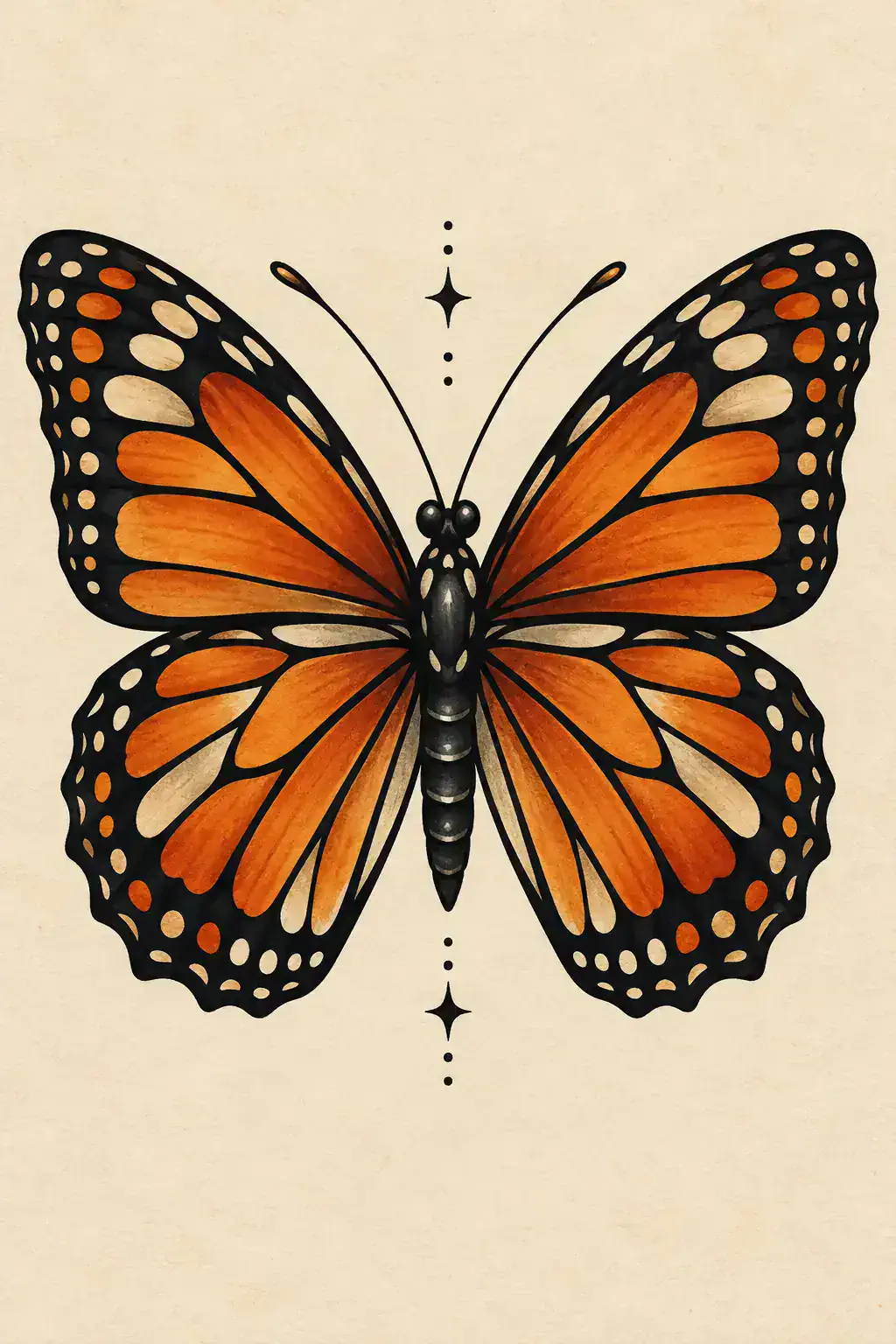 Ilustração de tatuagem de borboleta no estilo Old School, referência original para fechamento / manga