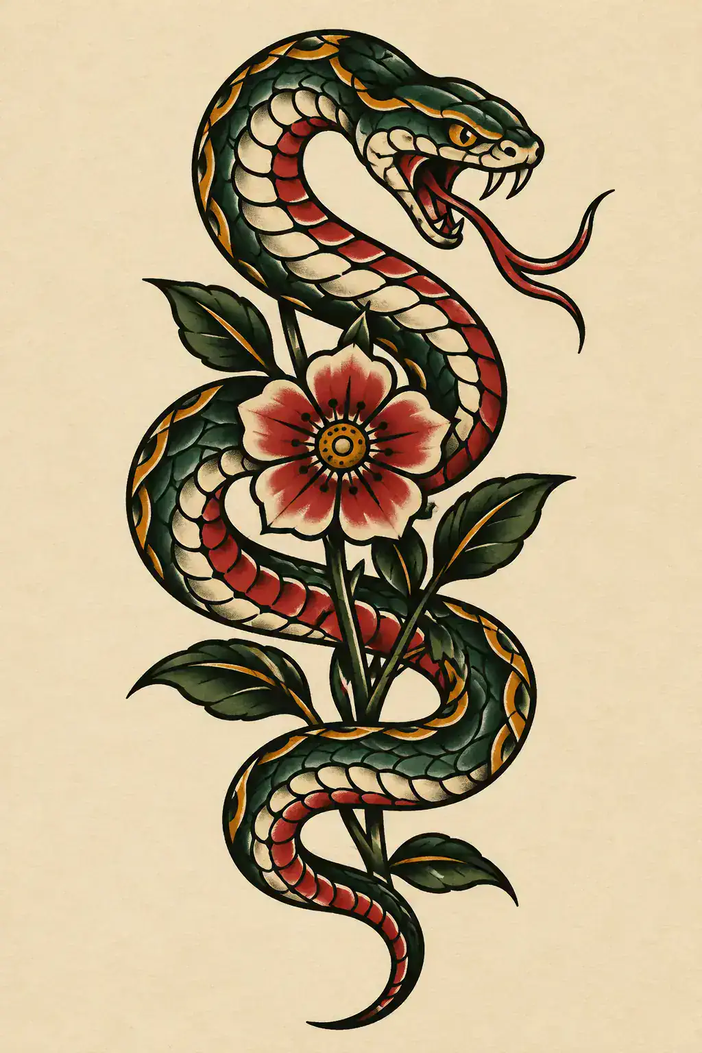 Ilustração de tatuagem de serpente no estilo Old School, referência original para ombro