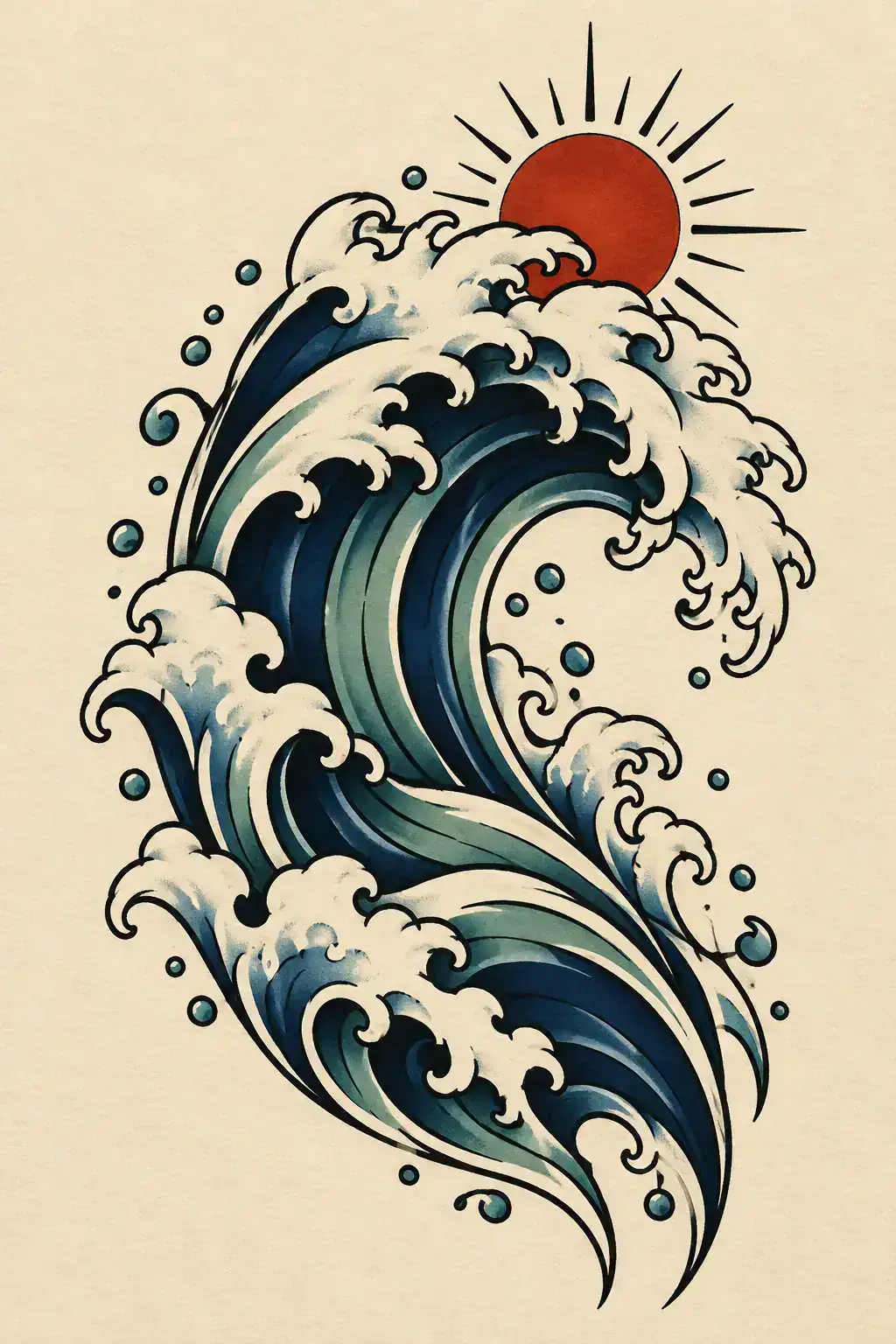 Ilustração de tatuagem de onda no estilo Old School, referência original para antebraço