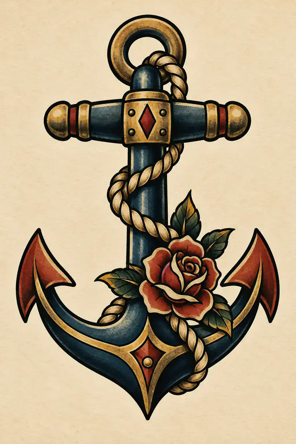 Ilustração de tatuagem de âncora no estilo Old School, referência original para costas