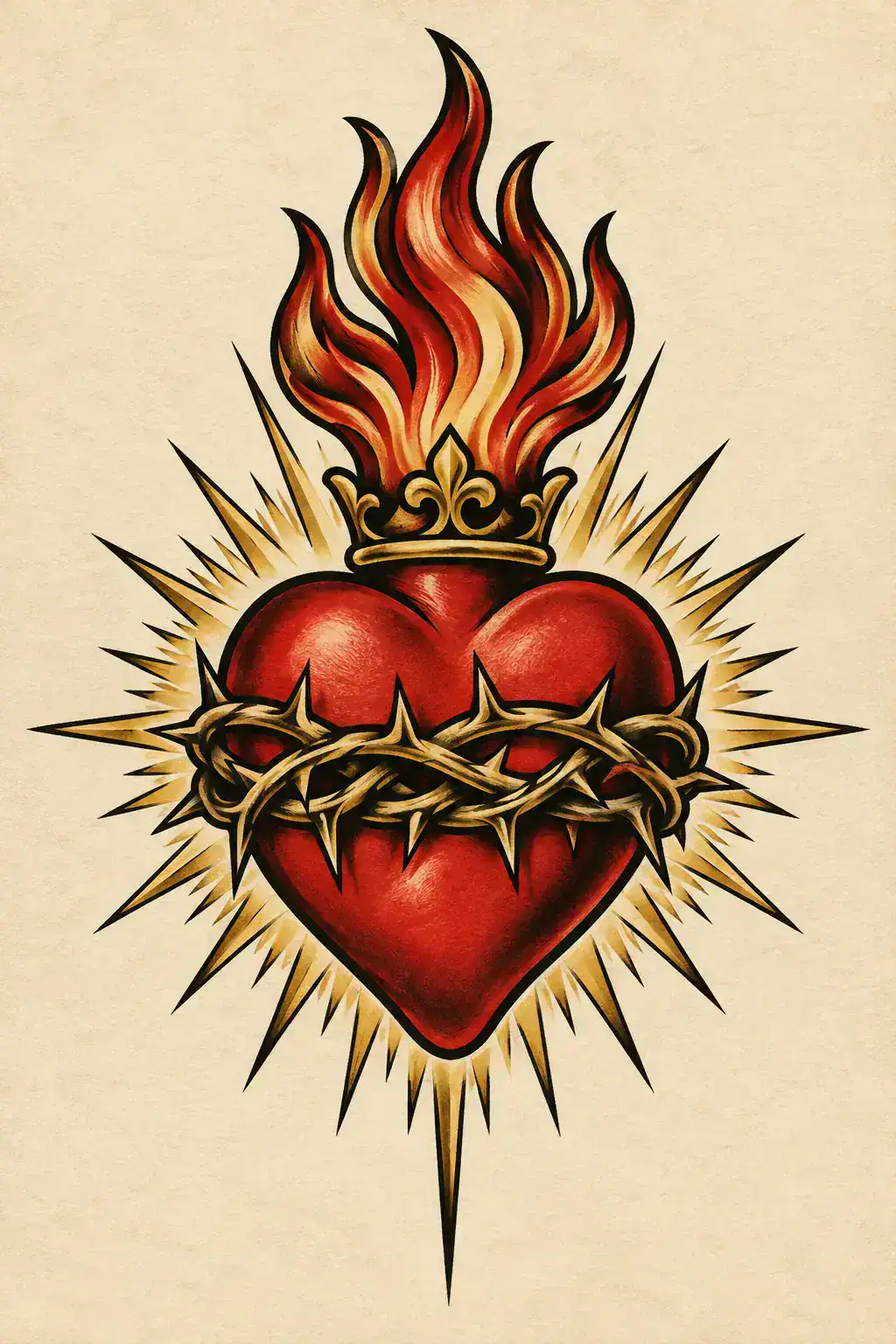 Ilustração de tatuagem de coração no estilo Old School, referência original para fechamento / manga
