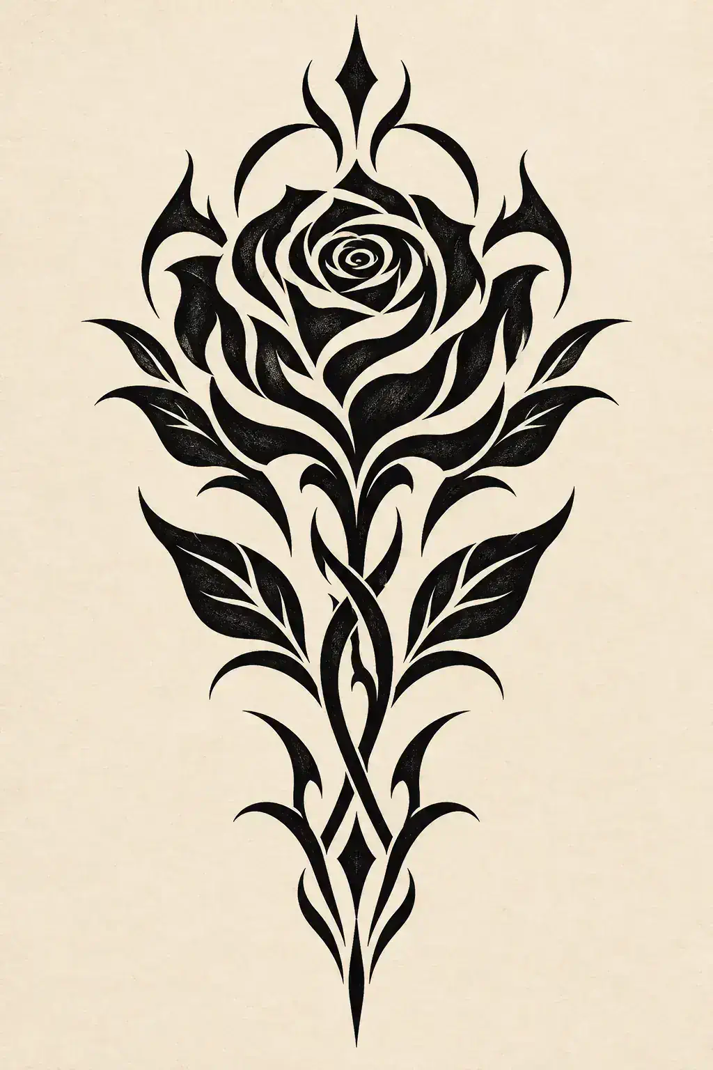 Ilustração de tatuagem de rosa no estilo Tribal, referência original para perna