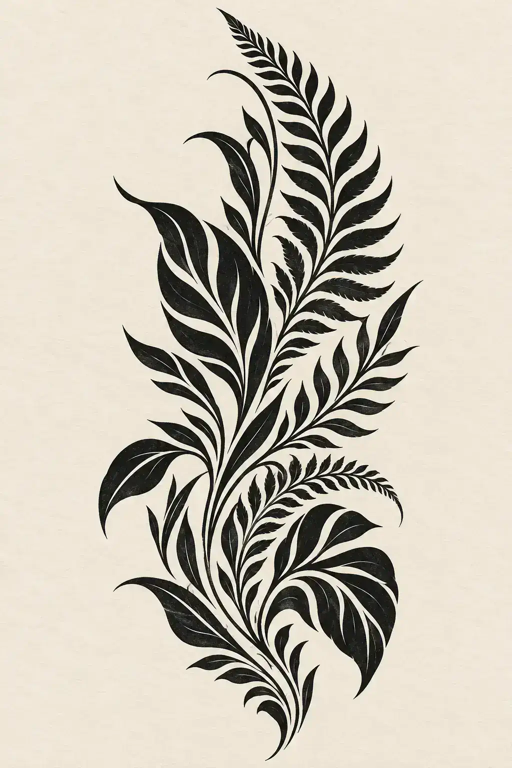 Ilustração de tatuagem de folhagem no estilo Tribal, referência original para nuca