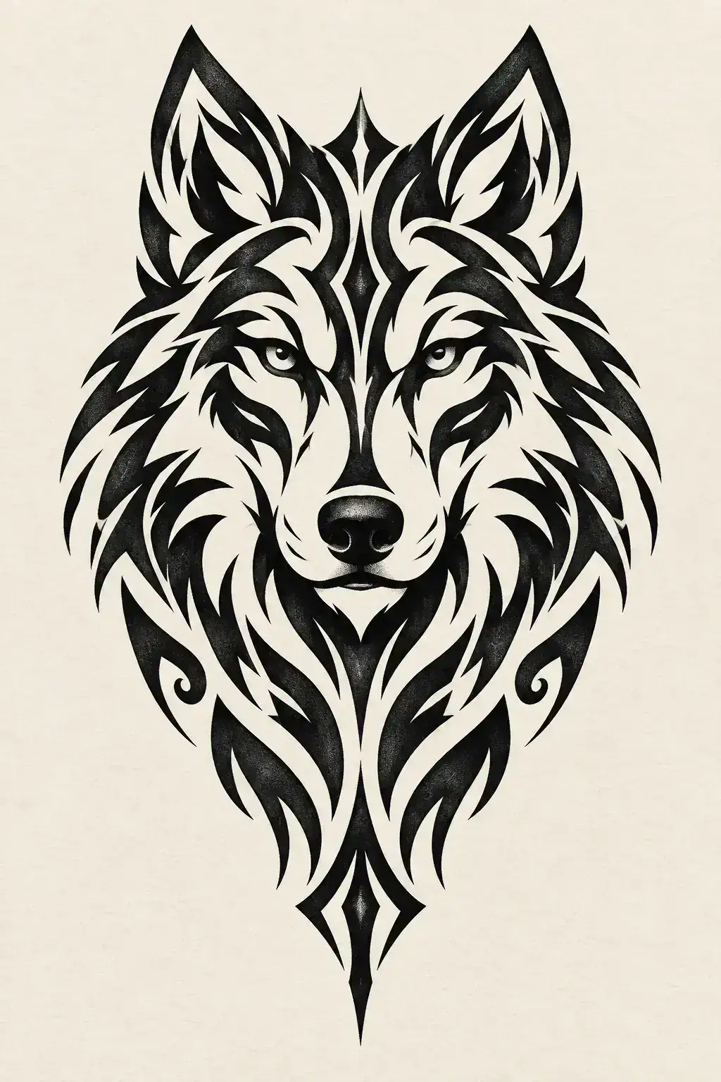 Ilustração de tatuagem de lobo no estilo Tribal, referência original para braço