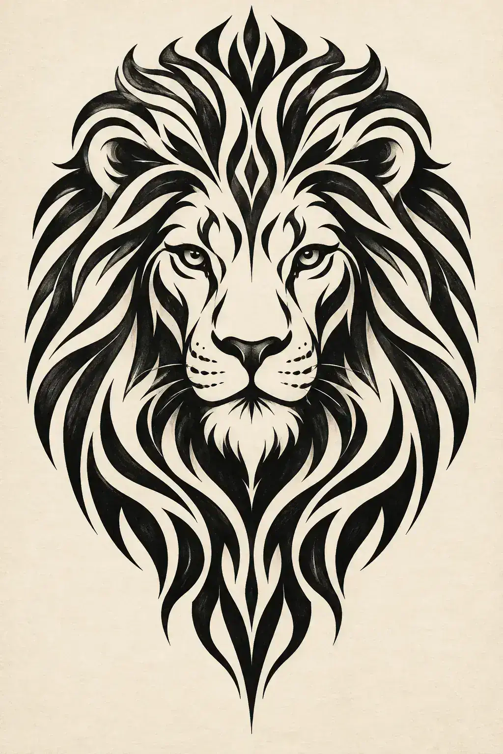 Ilustração de tatuagem de leão no estilo Tribal, referência original para peito