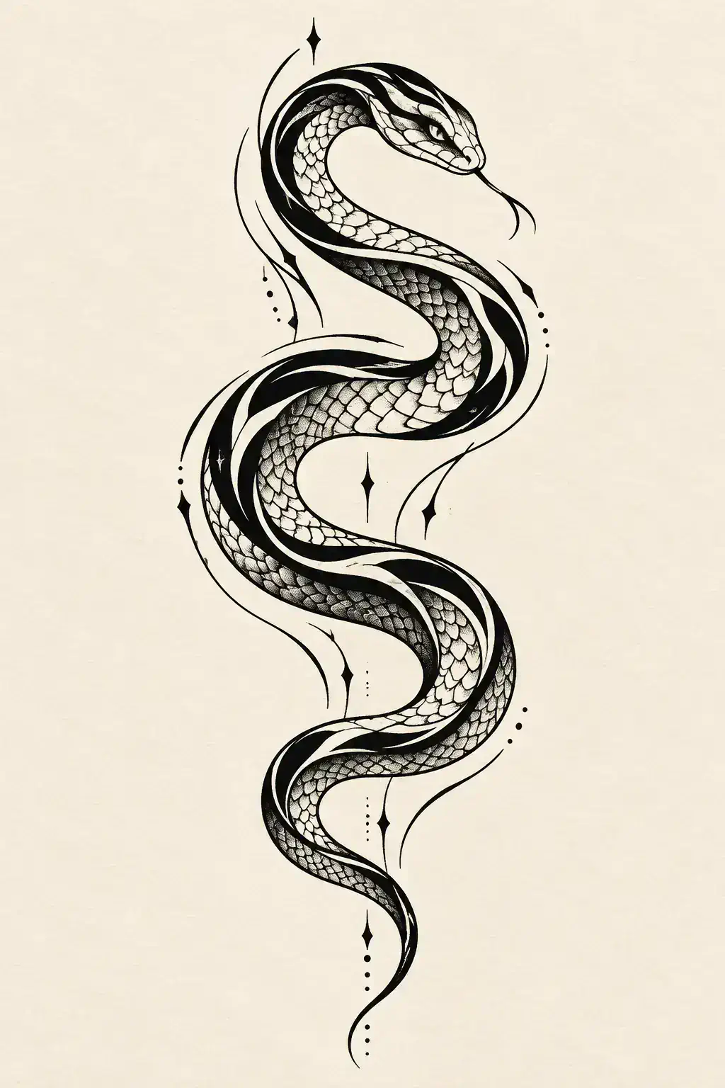 Ilustração de tatuagem de serpente no estilo Tribal, referência original para tornozelo