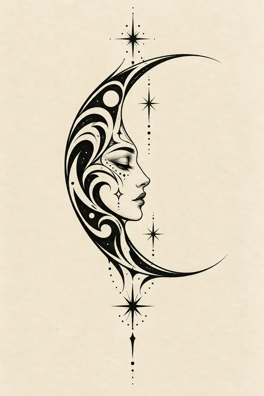 Tatuagem de lua no estilo Tribal, arte de referência original