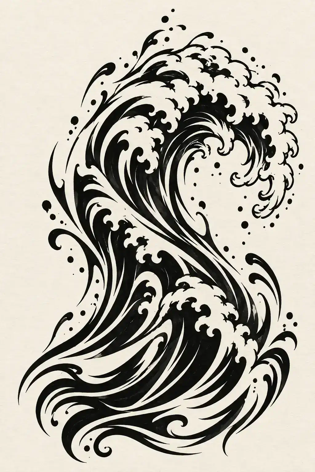 Ilustração de tatuagem de onda no estilo Tribal, referência original para perna