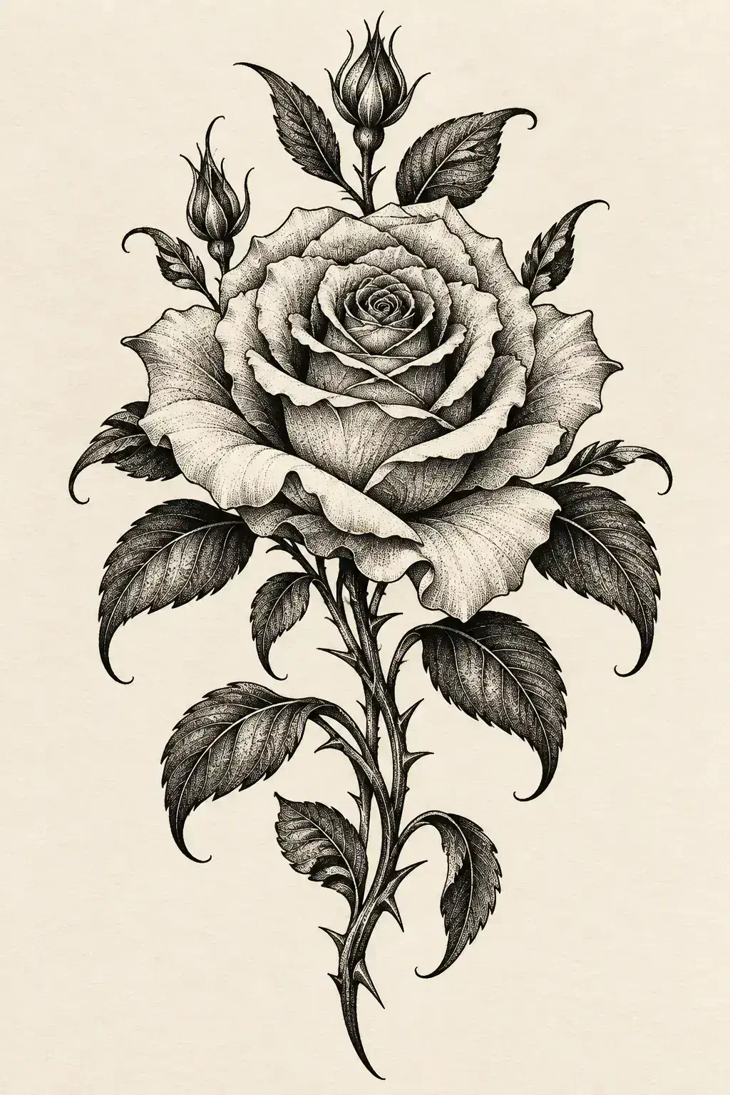 Ilustração de tatuagem de rosa no estilo Blackwork, referência original para costas