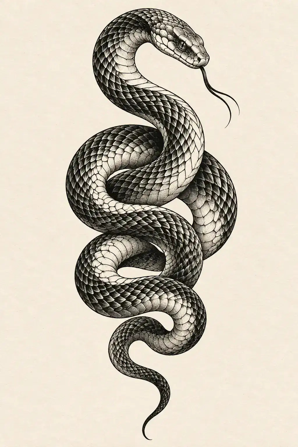 Ilustração de tatuagem de serpente no estilo Blackwork, referência original para costela