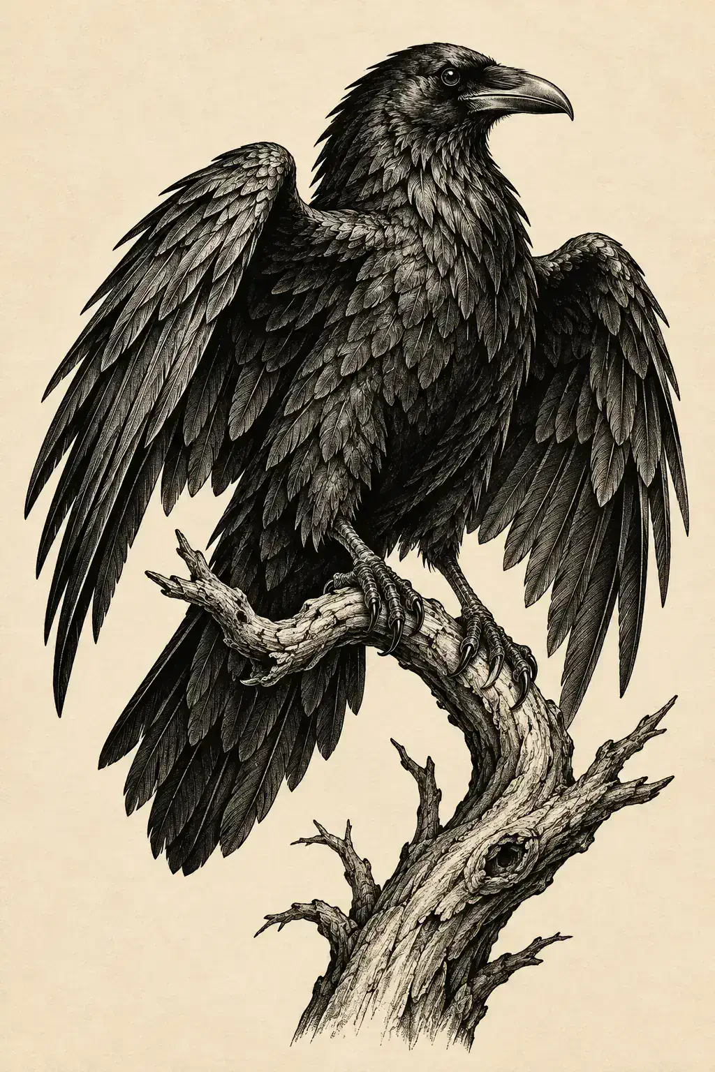 Ilustração de tatuagem de pássaro no estilo Blackwork, referência original para braço