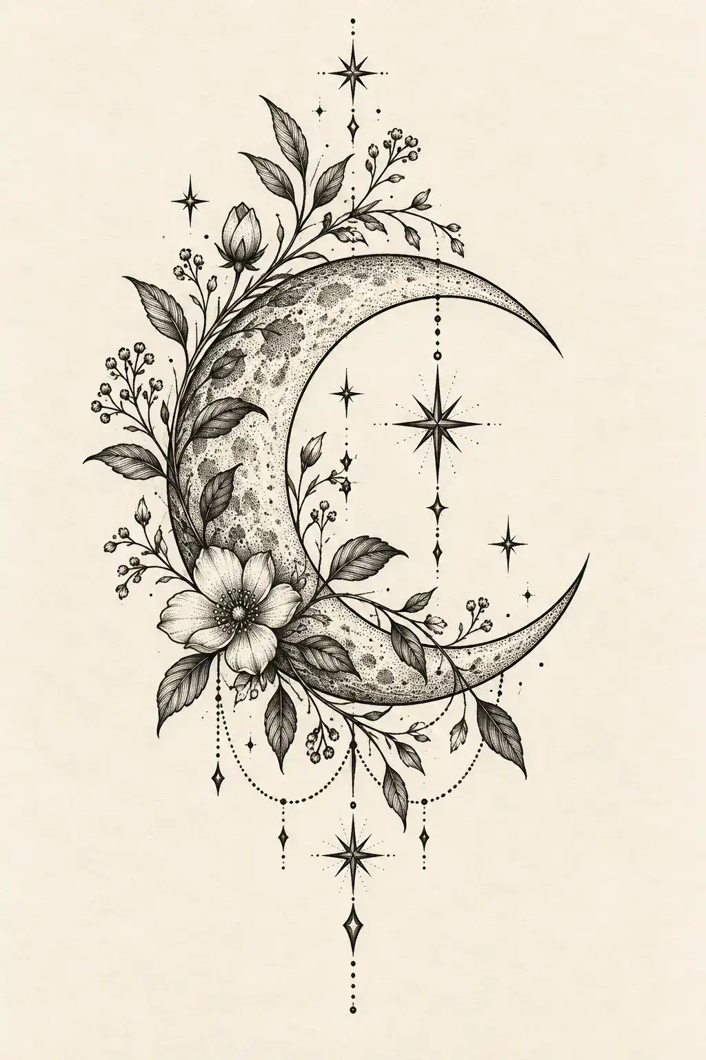 Tatuagem de lua no estilo Blackwork, arte de referência original
