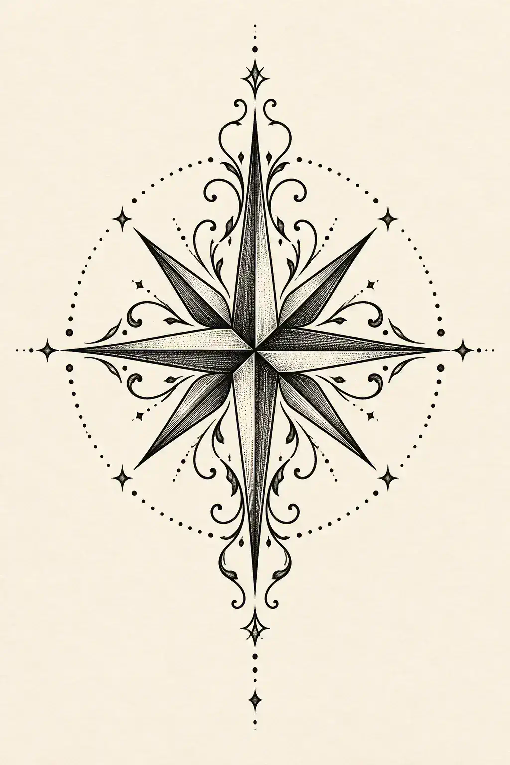 Ilustração de tatuagem de estrela no estilo Blackwork, referência original para tornozelo