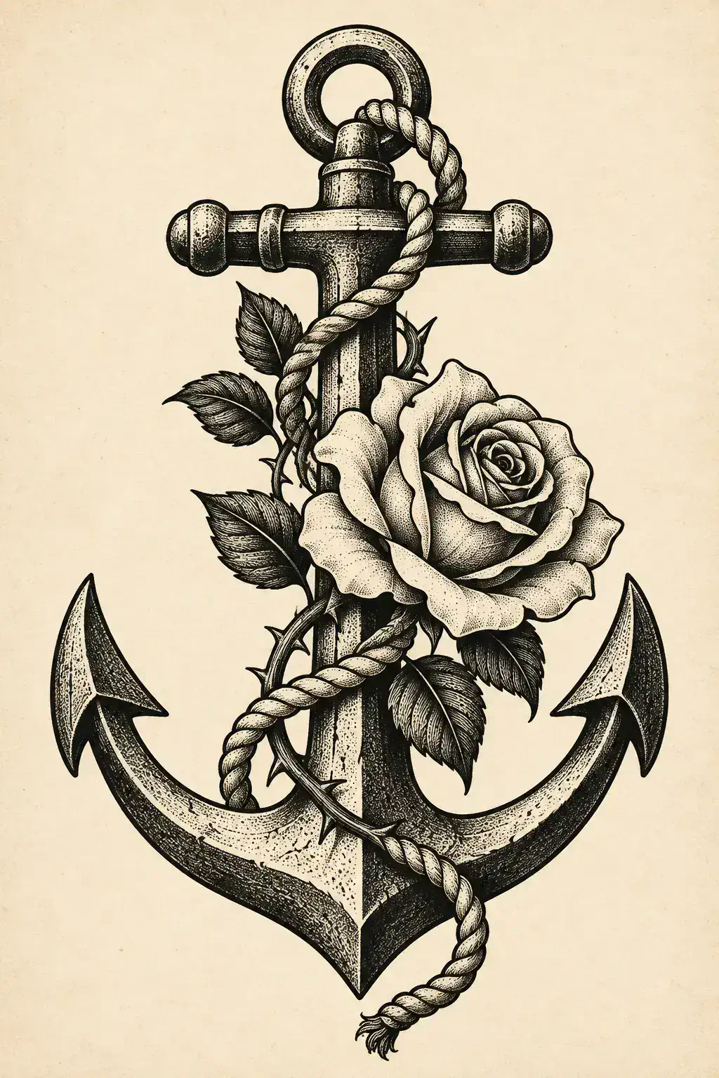 Ilustração de tatuagem de âncora no estilo Blackwork, referência original para mão