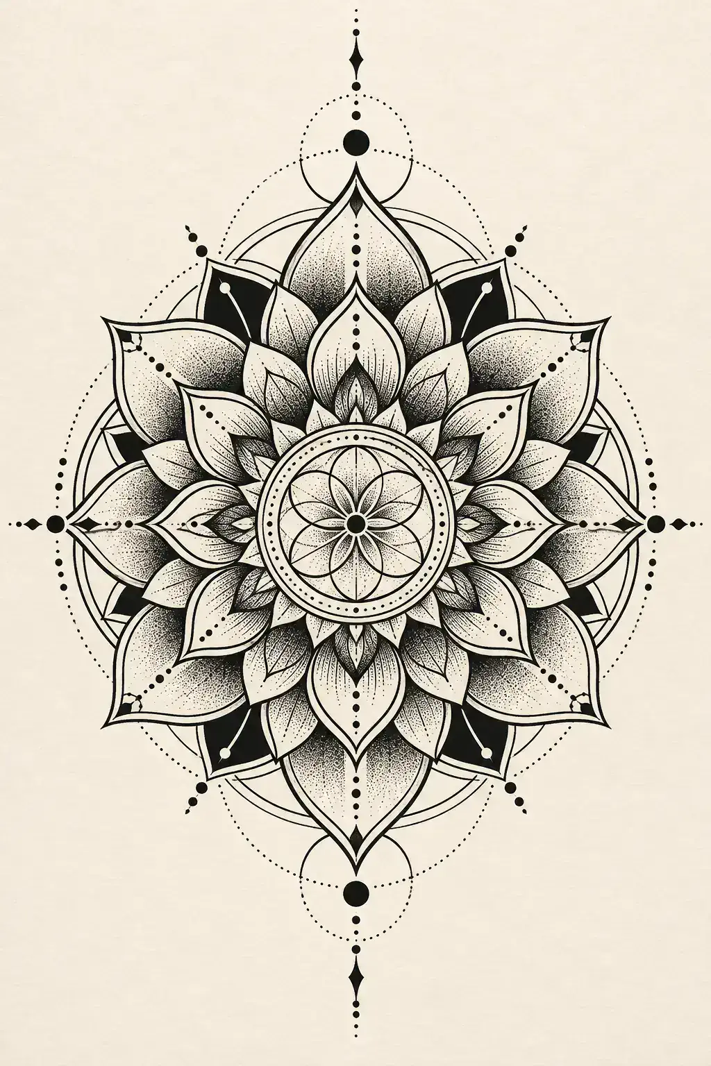 Tatuagem de mandala no estilo Blackwork, arte de referência original