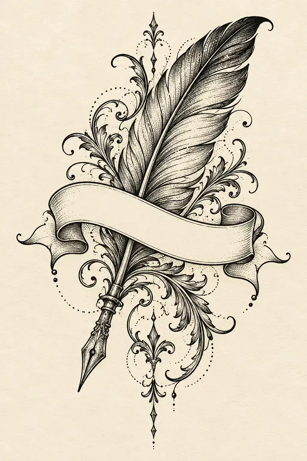 Ilustração de tatuagem de palavra / frase no estilo Blackwork, referência original para costela