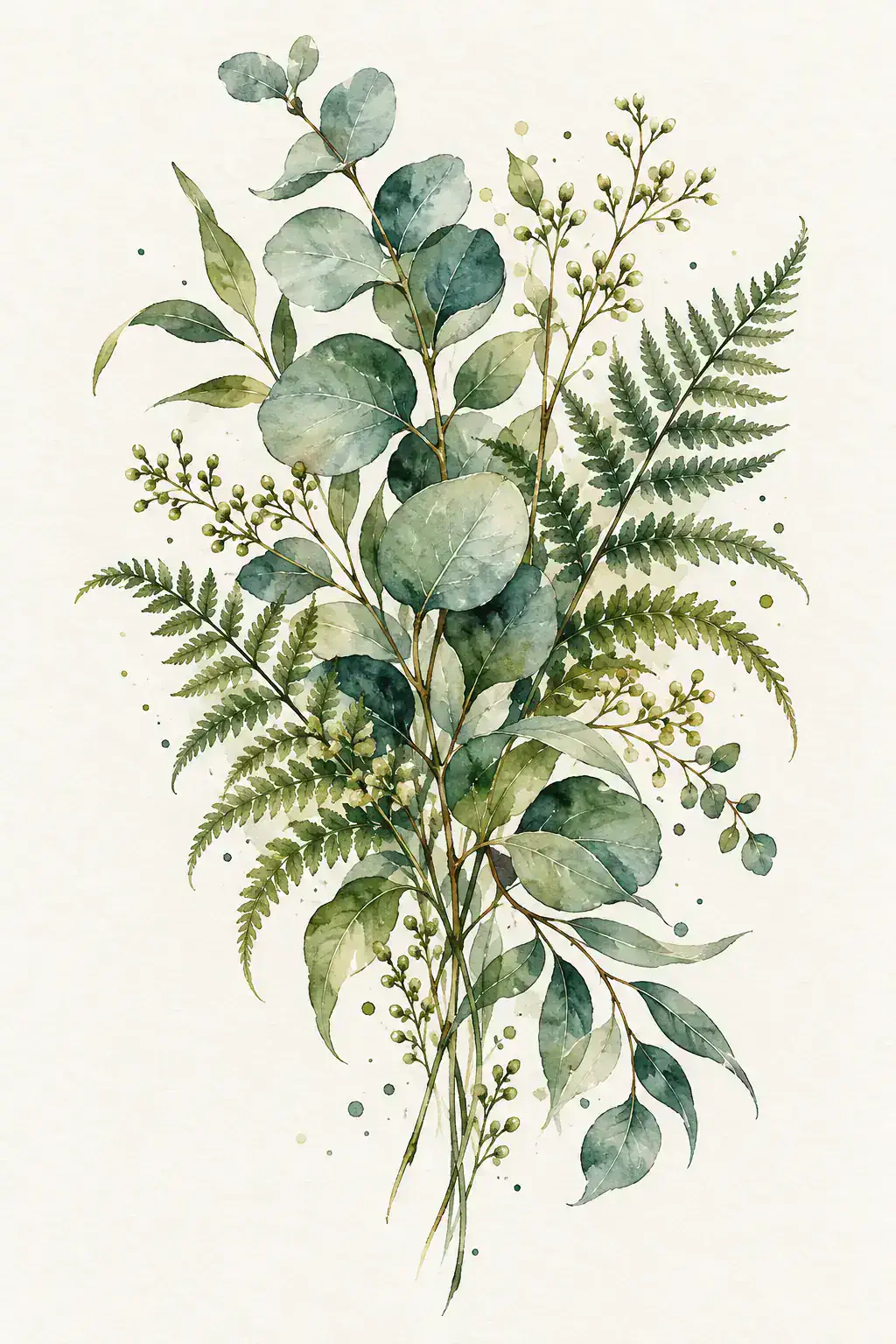 Ilustração de tatuagem de folhagem no estilo Aquarela, referência original para braço
