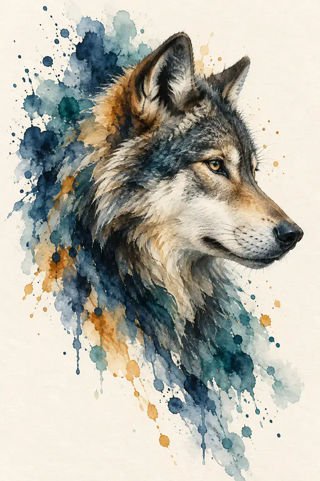 Tatuagem de lobo no estilo Aquarela, arte de referência original