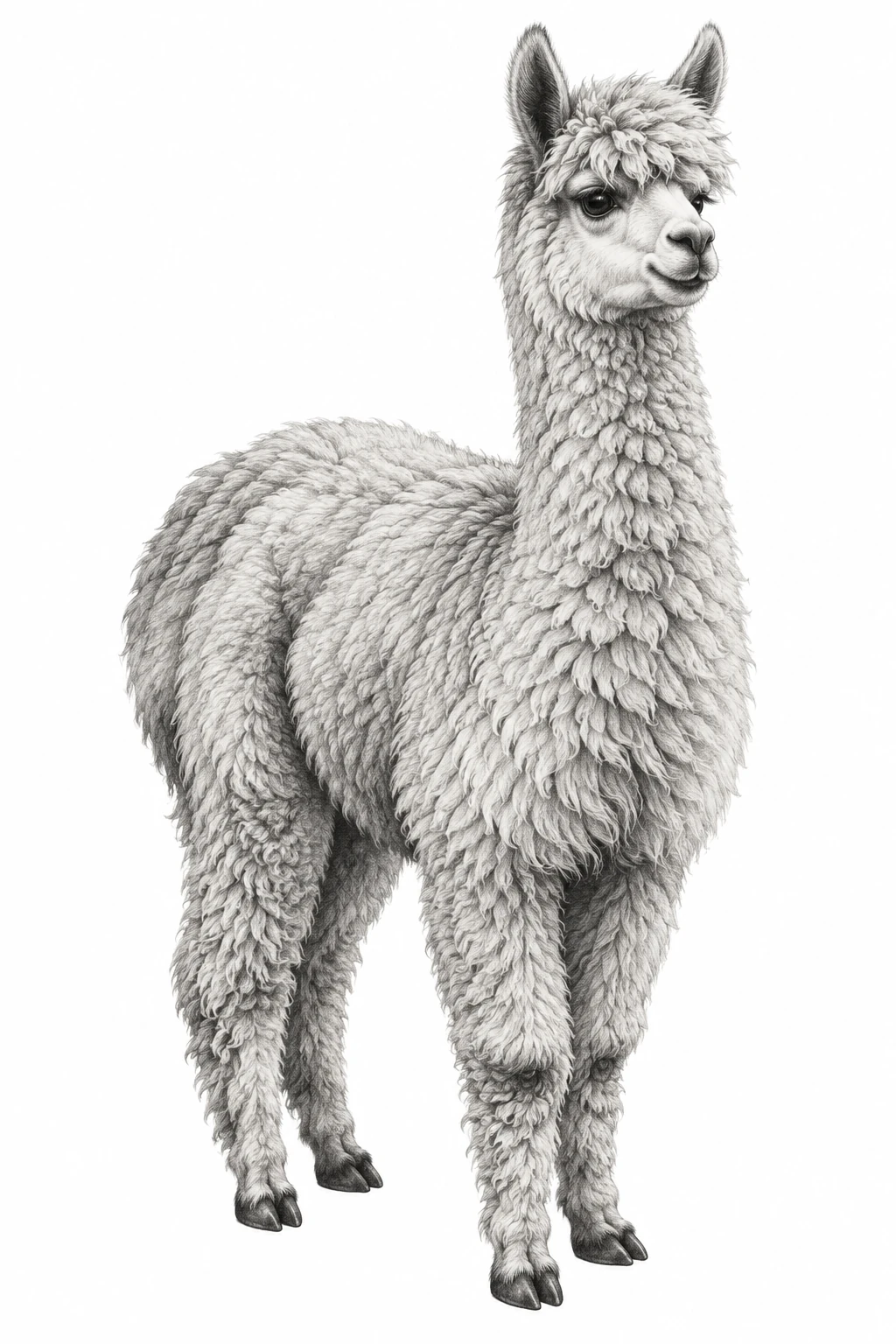 Desenho de tatuagem de Alpaca realista em preto e cinza, modelo NR-0112, em preto e cinza.