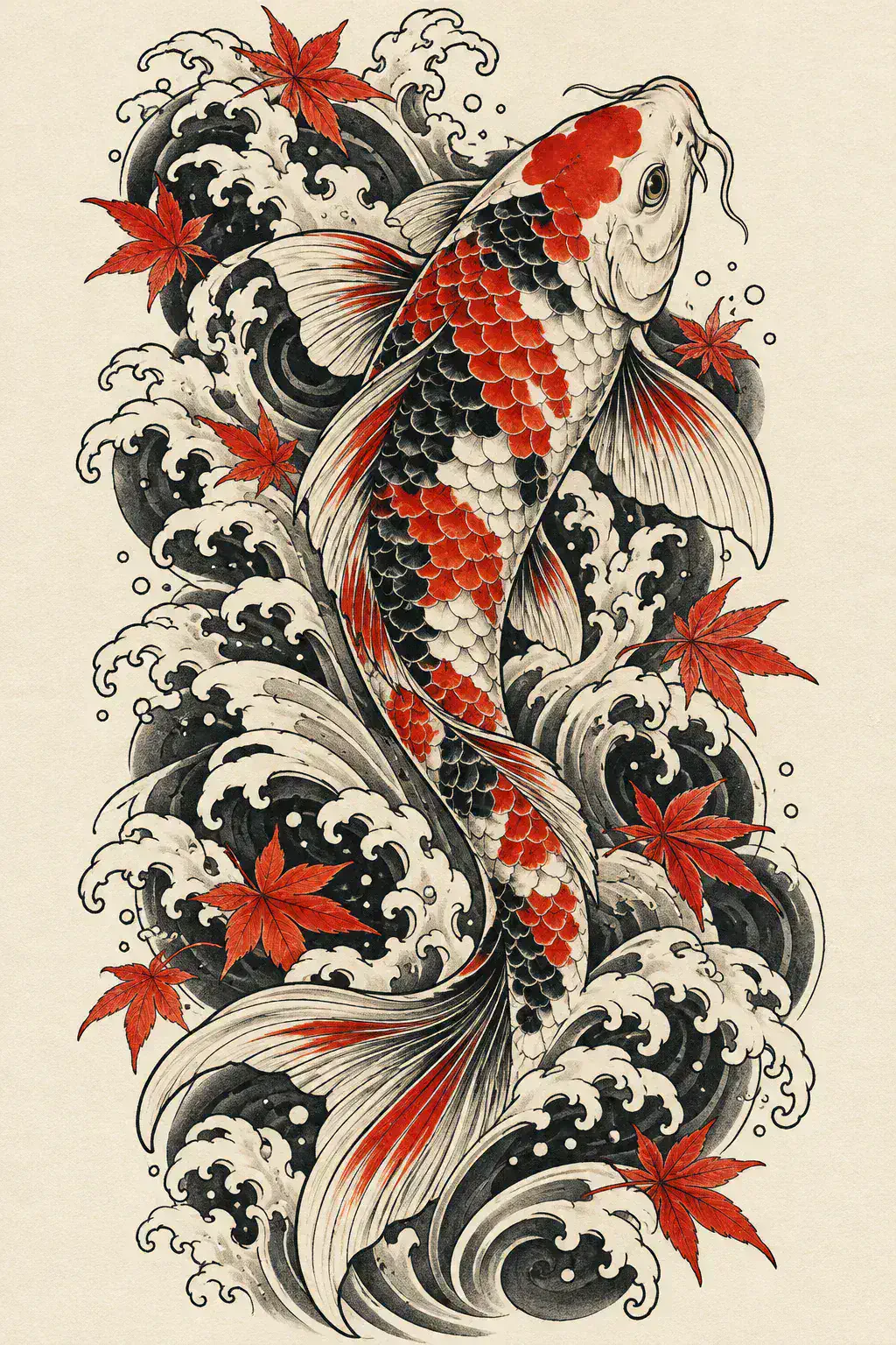 Tatuagem de carpa no estilo Japonês / Irezumi, arte de referência original