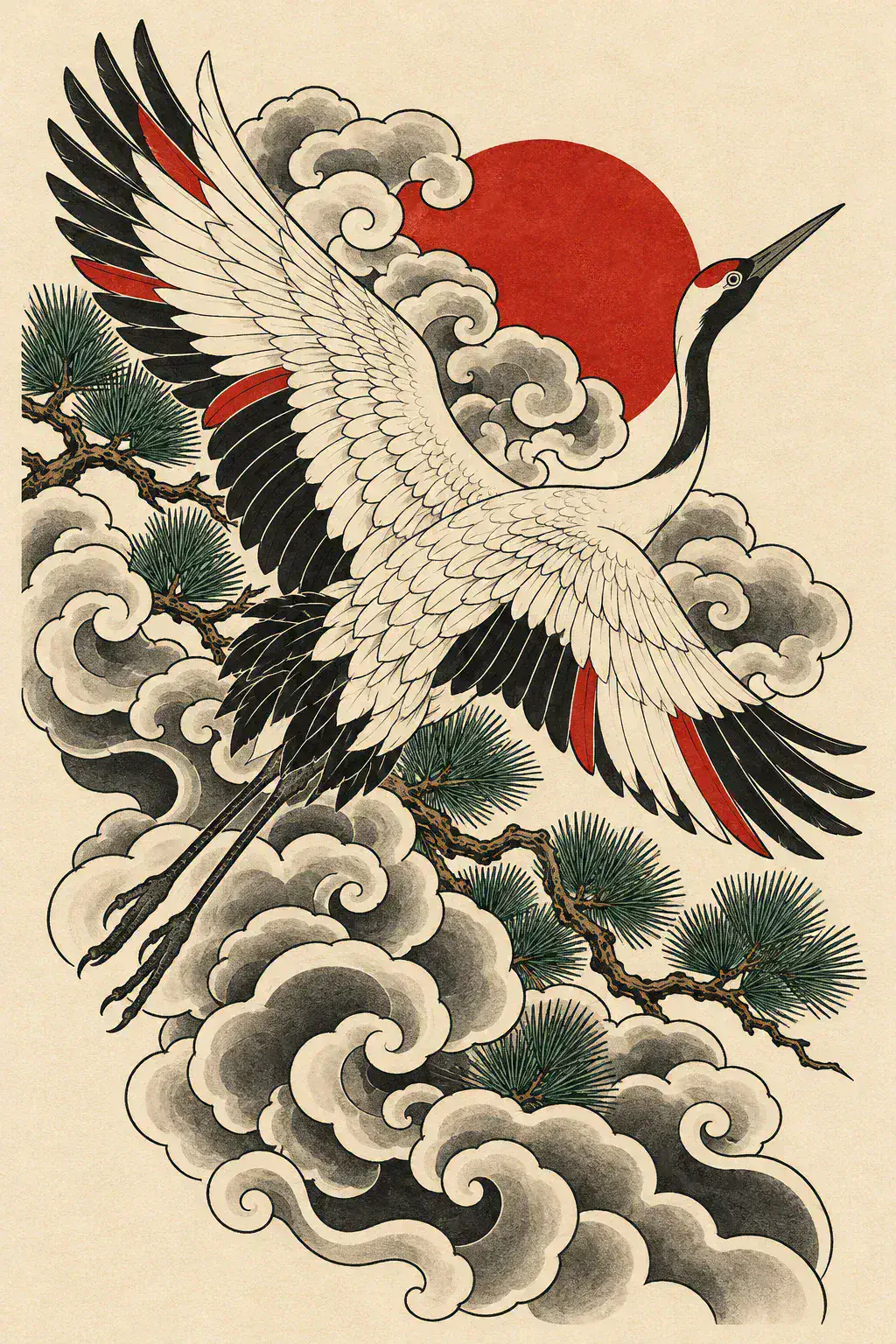 Imagem em alta resolução de uma tatuagem de pássaro no estilo Japonês / Irezumi, referência para peito