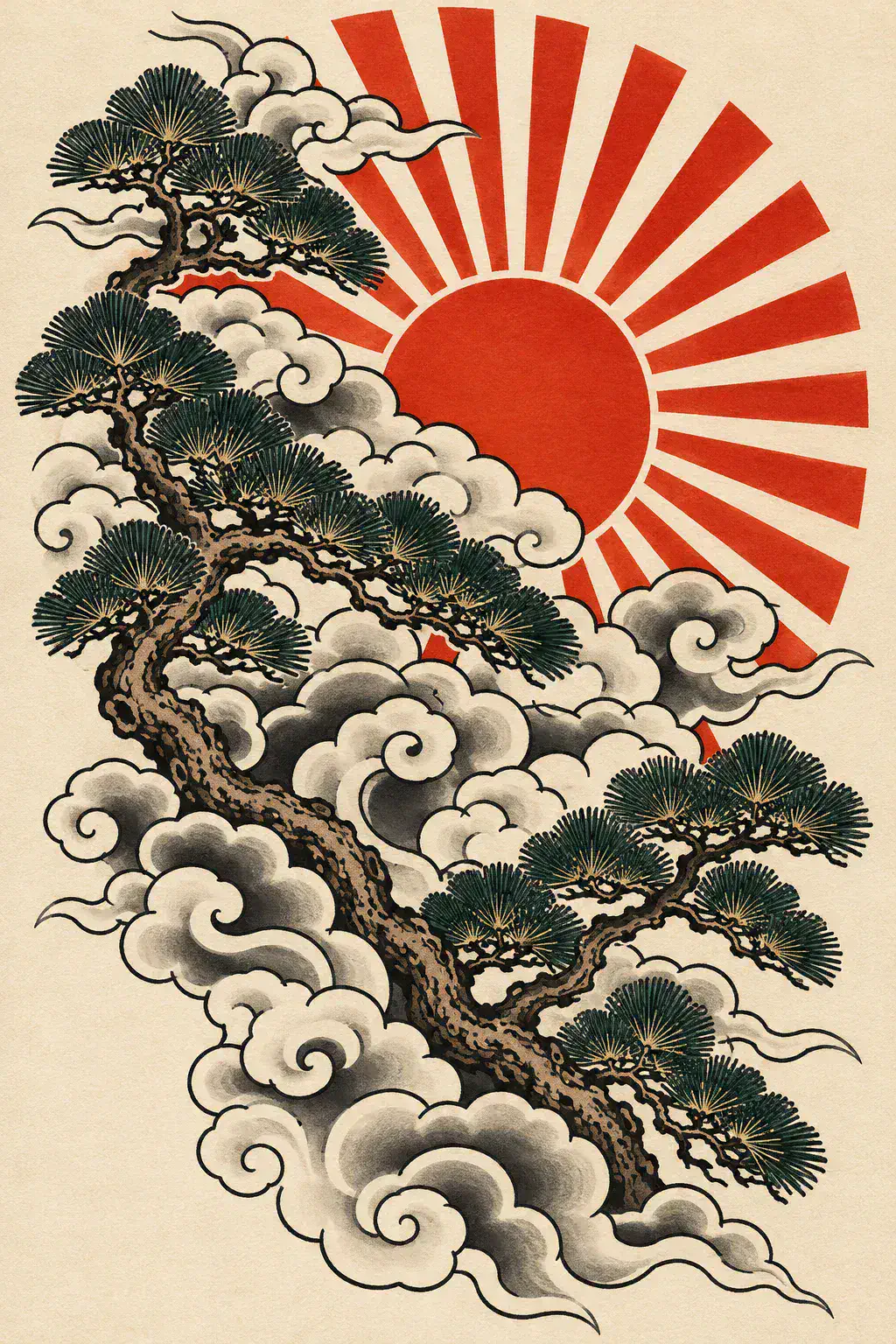 Tatuagem de sol no estilo Japonês / Irezumi, arte de referência original