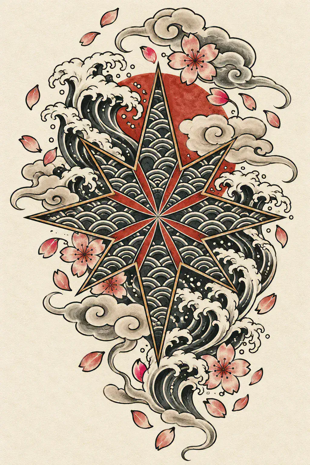 Tatuagem de estrela no estilo Japonês / Irezumi, arte de referência original