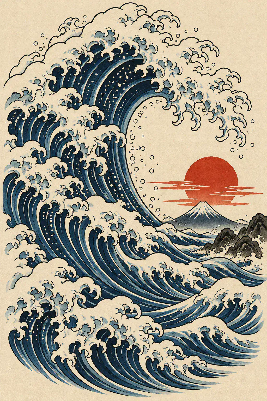 Imagem em alta resolução de uma tatuagem de onda no estilo Japonês / Irezumi, referência para mão