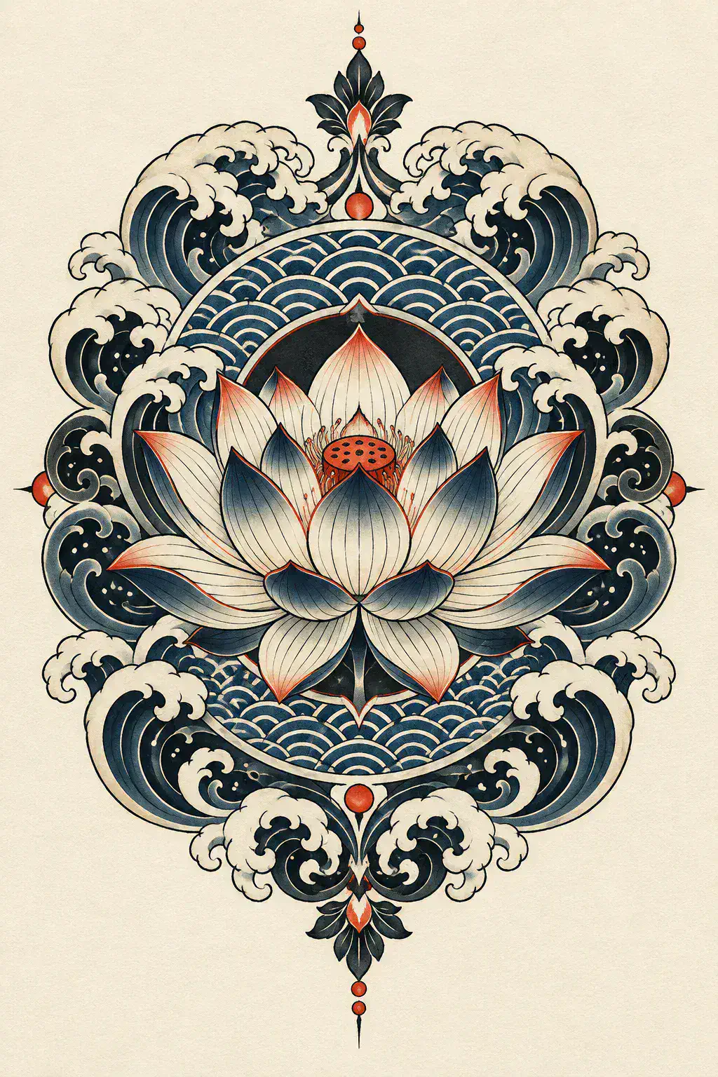 Tatuagem de mandala no estilo Japonês / Irezumi, arte de referência original