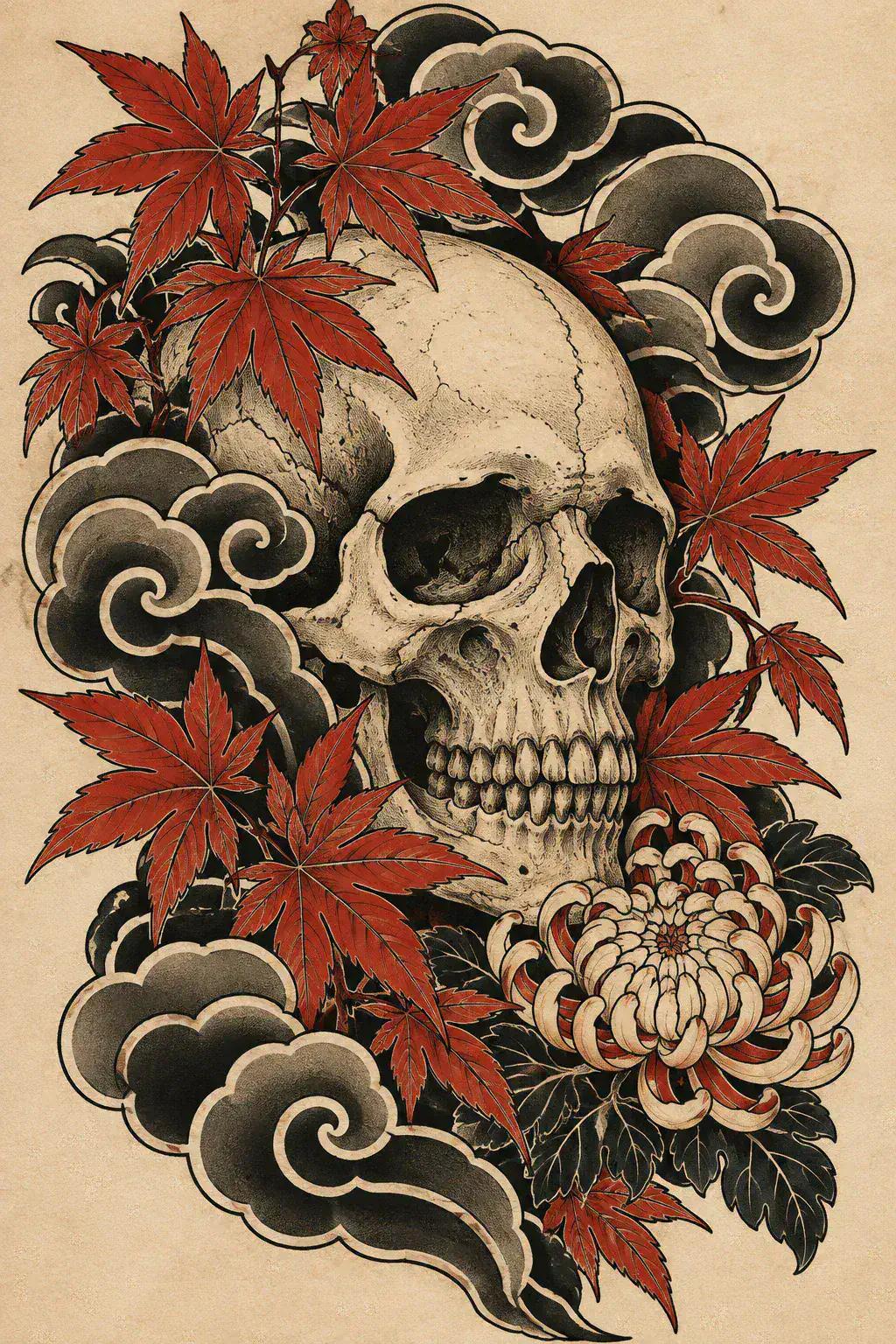 Tatuagem de caveira no estilo Japonês / Irezumi, arte de referência original