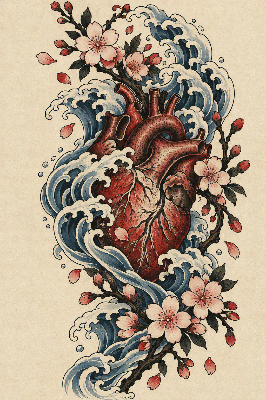 Tatuagem de coração no estilo Japonês / Irezumi, arte de referência original