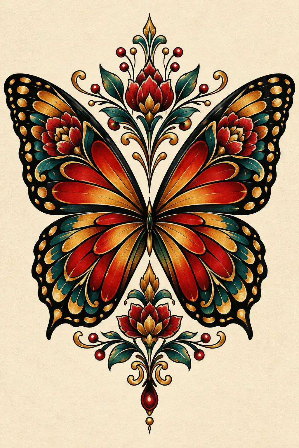Tatuagem de borboleta no estilo Neotradicional, arte de referência original