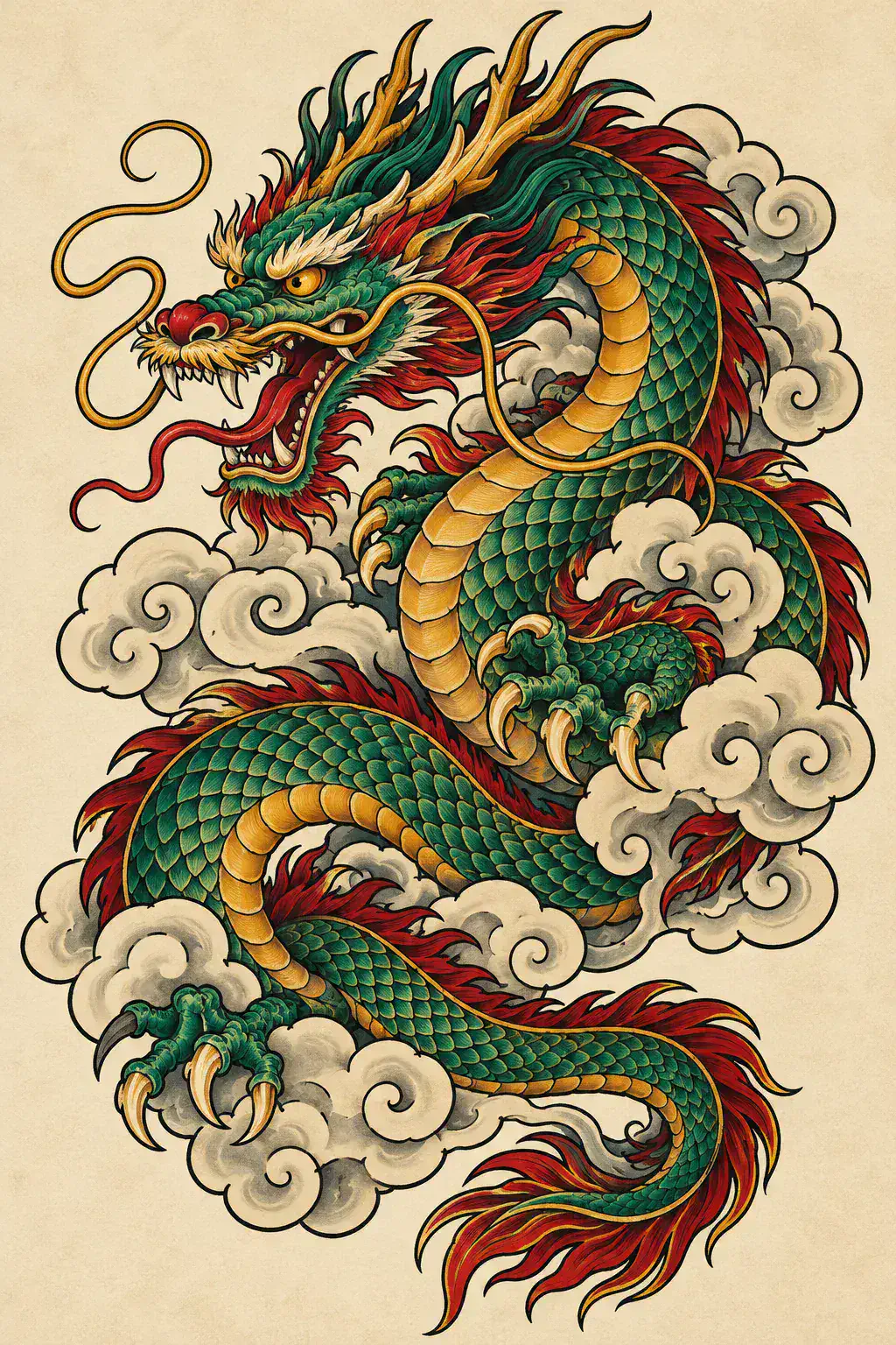 Imagem em alta resolução de uma tatuagem de dragão no estilo Neotradicional, referência para mão