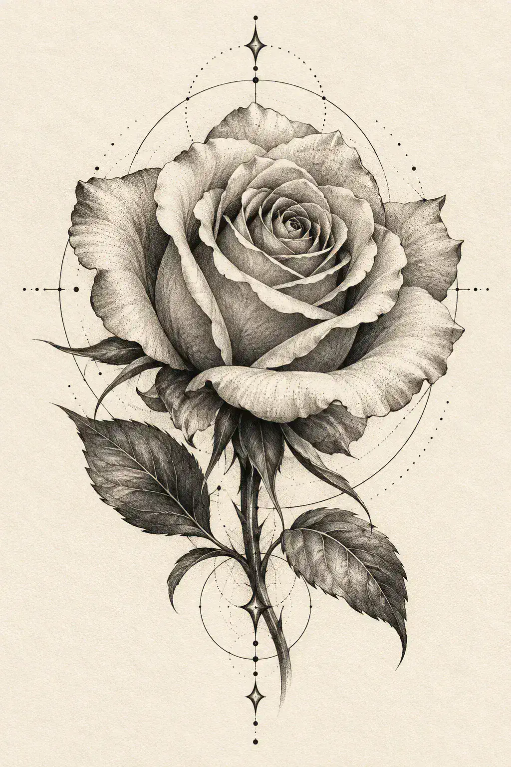 Tatuagem de rosa no estilo Geométrico, arte de referência original