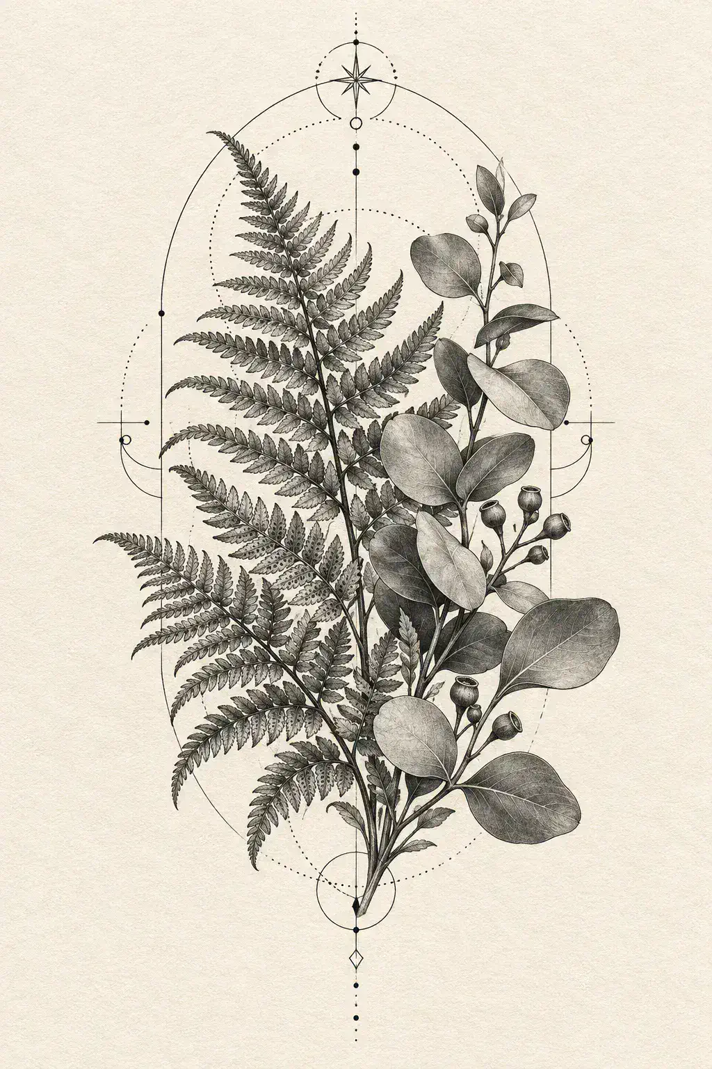 Tatuagem de folhagem no estilo Geométrico, arte de referência original